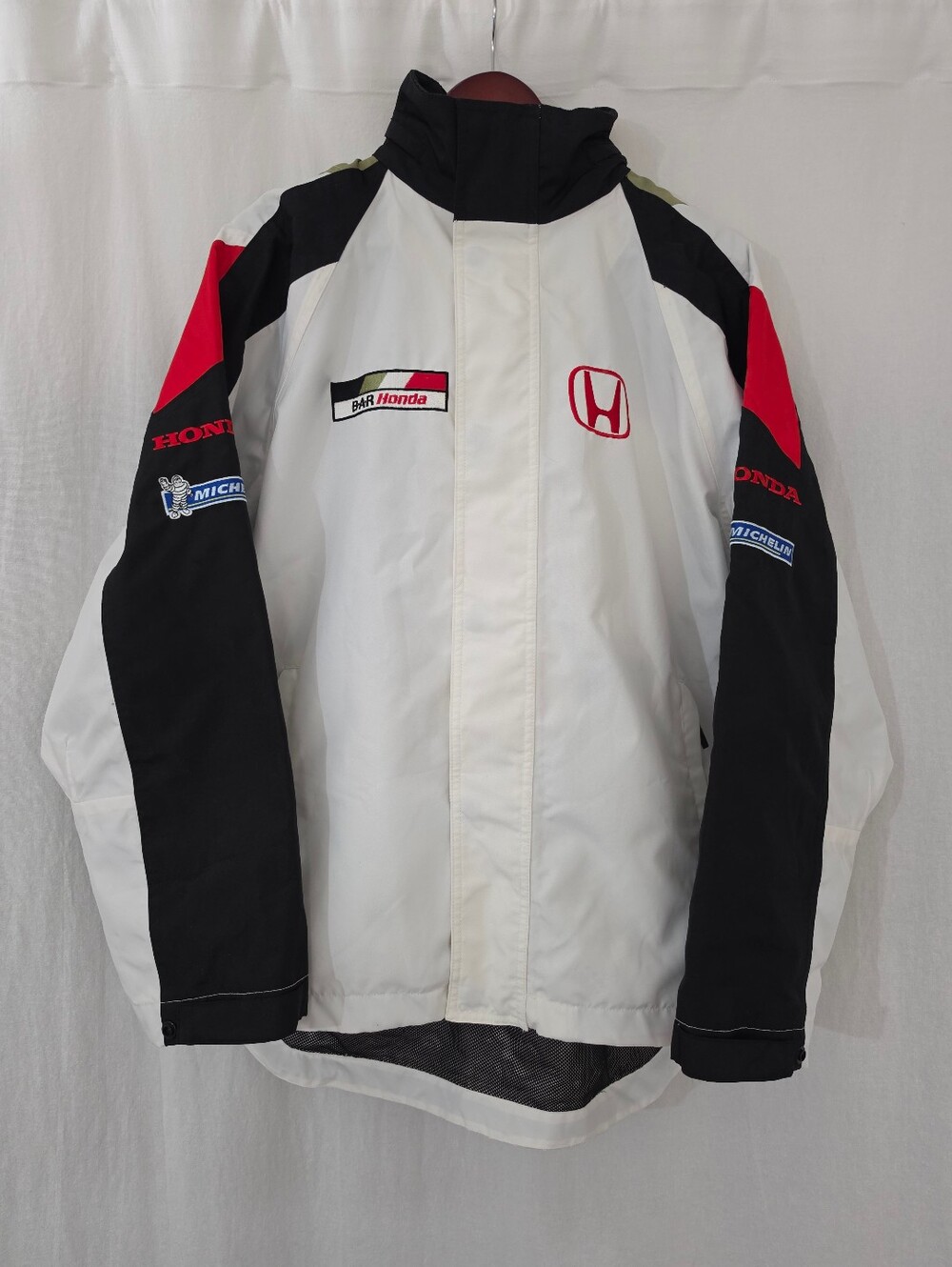 Vintage BAR Honda Formula 1 Racing Team Jacket in White Black Red Men's Size L